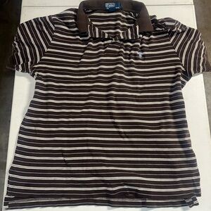 Ralph Lauren Brown and White Striped Polo Shirt